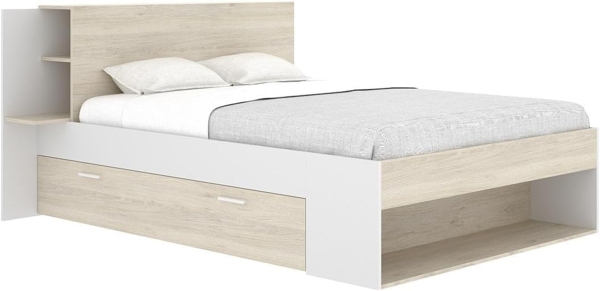Vente-unique - Bett mit Stauraum - 140 x 190 cm - Holzfarben & Weiß - KEROSIA Bild 1