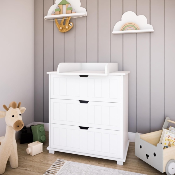 Kids Collective Wickelkommode Wickeltisch Kommode mit abnehmbarem Wickelaufsatz, mit 3 Schubladen in weiss Made in Europe