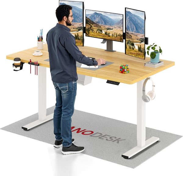 SANODESK Elektrischer Höhenverstellbarer Schreibtisch L-förmiger Schreibtisch Höhenverstellbar Memory Funktion und Haken für Heimbüro Homeoffice und Hause(160x75 cm, ahorn)