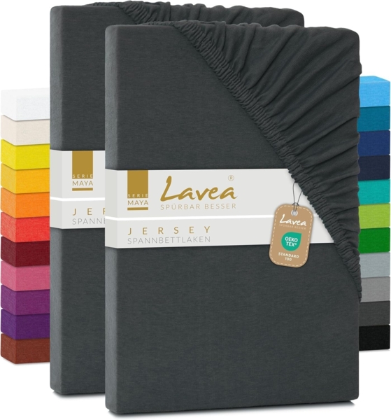 2er Set Spannbettlaken - Serie Maya Doppelpack Spannbetttuch für Matratzen bis 20cm - 90x200 cm | 100x200 cm, Anthrazit, 100% Baumwolle, hochwertige Verarbeitung, mit Gummizug