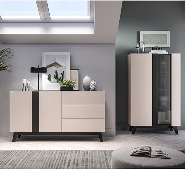 Lomadox Wohnzimmer-Set FRIONA-131, (Mega-Spar-Set, 2-St, Highboard Sideboard), kaschmir schwarz modern Möbelfüße Softclose Glastür