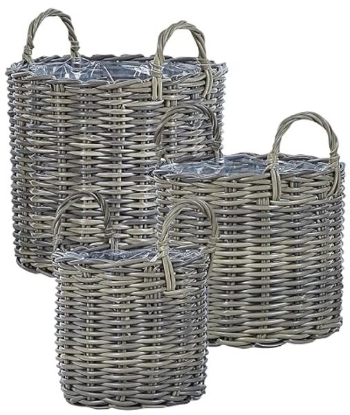 Set mit 3 Blumentöpfen NIKITI PE Rattan 29 35 40 cm Taupe