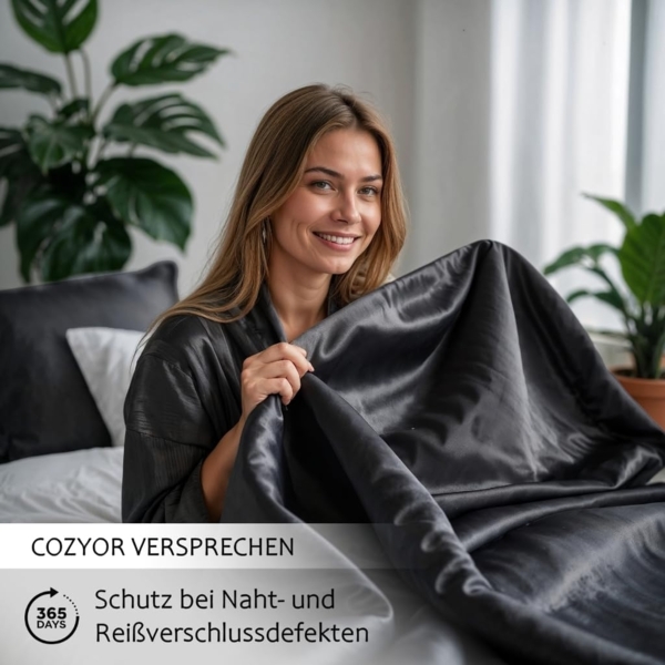 Cozyor Bettwäsche Satin glänzend 135x200, 155x200, 155x220, 200x200cm mit Reißverschluss, Satin, schwarz Eclipse, 3 teilig, Edel und hochwertig Bild 2