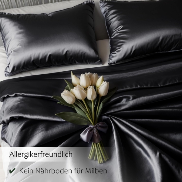 Cozyor Bettwäsche Satin glänzend 135x200, 155x200, 155x220, 200x200cm mit Reißverschluss, Satin, schwarz Eclipse, 3 teilig, Edel und hochwertig Bild 5