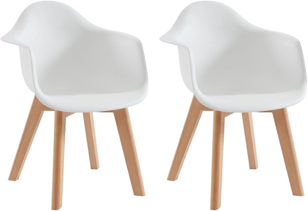 Vente-unique - Kinderstuhl mit Armlehnen 2er-Set - Polypropylen & Buche - Weiß - POUPPINETTE