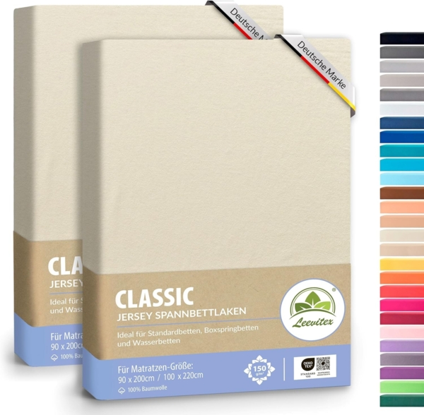 leevitex® Spannbettlaken Spannbettlaken, Mako-Jersey, Gummizug: rundum, (2 Stück), OEKO-TEX® STANDARD 100 zertifiziert