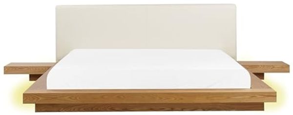 Bett mit LED ZEN 180 x 200 cm LED Kunstleder Heller Holzfarbton