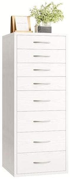 IRONCK Kommode Weiß mit 8 Schubladen, Schubladenschrank Schmal mit Griffen,Kommodenschrank für Schlafzimmer, Schubladenkommode für Wohnzimmer, Büro, Flur, 45 x 40 x 105 cm