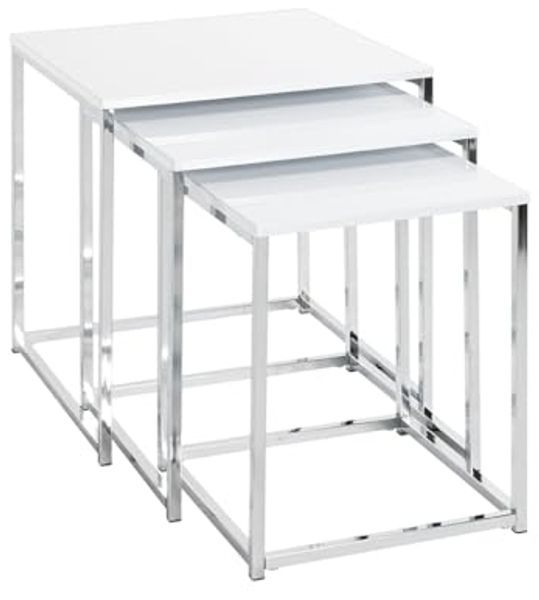 Satztisch >33383< (3-teilig) in chrom, weiß, Metall, MDF - 29x36x29cm (BxHxT)