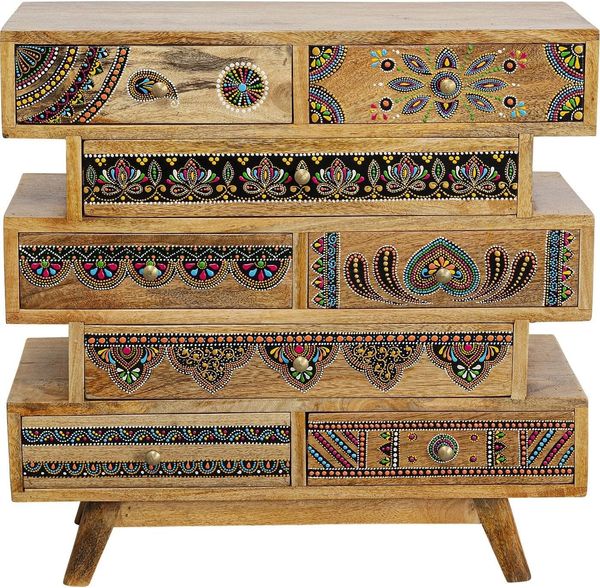 Kare Design Kommode Menorca Butterfly, Braun, Kommodenschrank, Schrank, Aufbewahrung, mit 8 Schubladen, Mango Massivholz, Schlafzimmer, 65 x 65 x 30 cm (H/B/T)