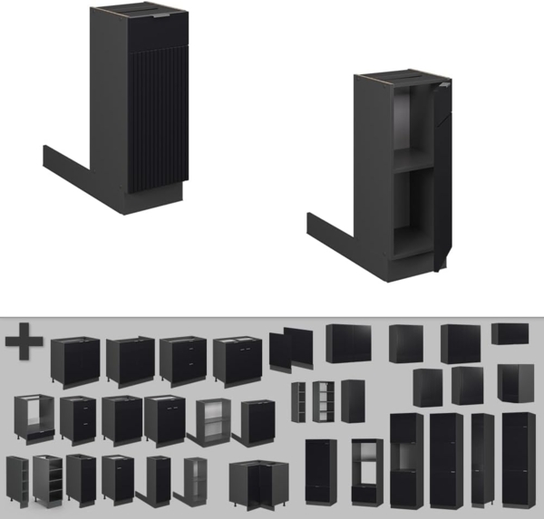 Kücheninsel Fame-Line Schwarz gestreift 30 cm ohne Arbeitsplatte Vicco Bild 5