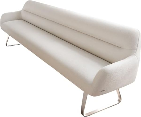 Esszimmerbank Taya-Flex 300 cm Bouclé Creme-Weiß Kufengestell flach Edelstahl Taschenfederkern