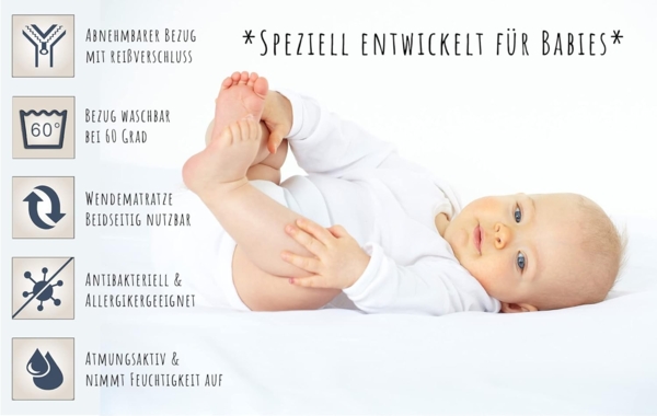 Kids Collective Kinderbett Babybett Gitterbett 60x120 und 70x140 cm höhenverstellbar, mit Schublade und Matratze weiß 70x140 cm von Geburt bis 6. Lebensjahr Bild 3