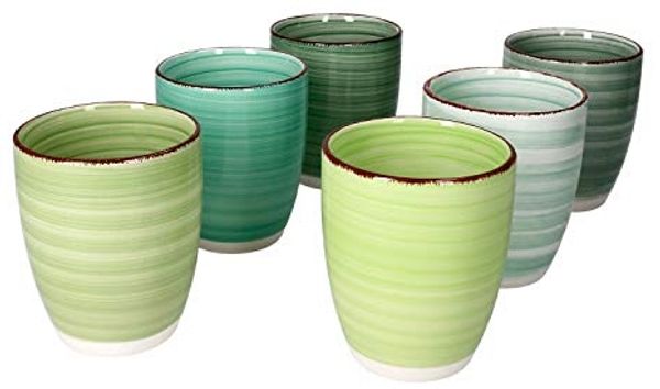 MamboCat Becher 6er Set Green Kaffeebecher Grün 350ml ohne Henkel Trinkbecher Tasse, Steingut