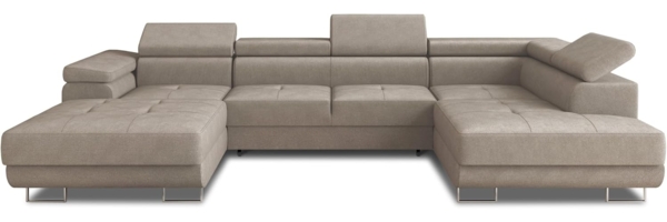 Wohnlandschaft Caris U mit Schlaffunktion, einstellbare Kopfstützen und zwei Bettkästen (Beige (Paros 02), Ecksofa Links)