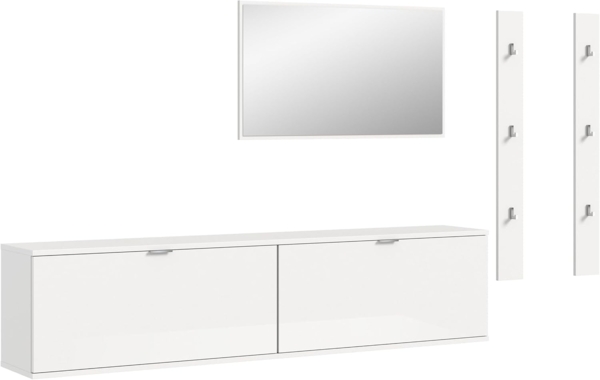 Garderobenkombination (B/H/T: 237x193x32 cm) in weiß hochglanz