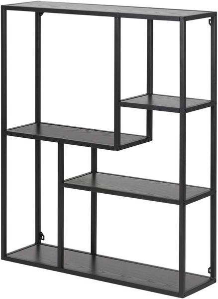 Selsey KRAPINA - Wandregal / Hängeregal mit Metallgestell - Dunkelgraue Holzoptik / Schwarz - asymmetrisch 91x75 cm