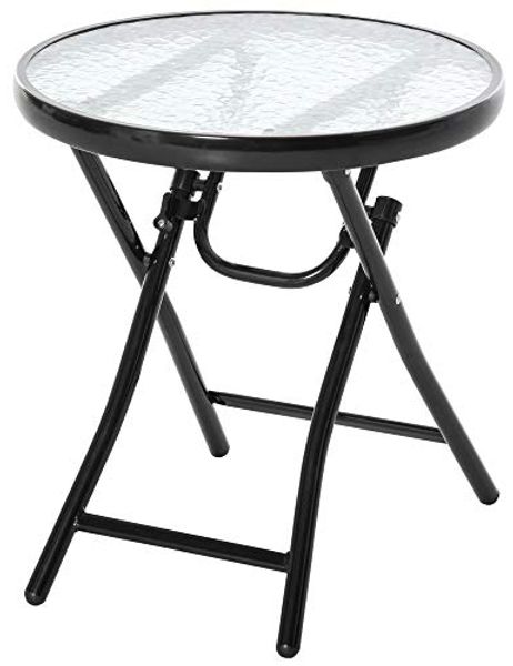Outsunny Gartentisch Beistelltisch Bistrotisch mit Glasplatte rund klappbar Metall Ø45 schwarz