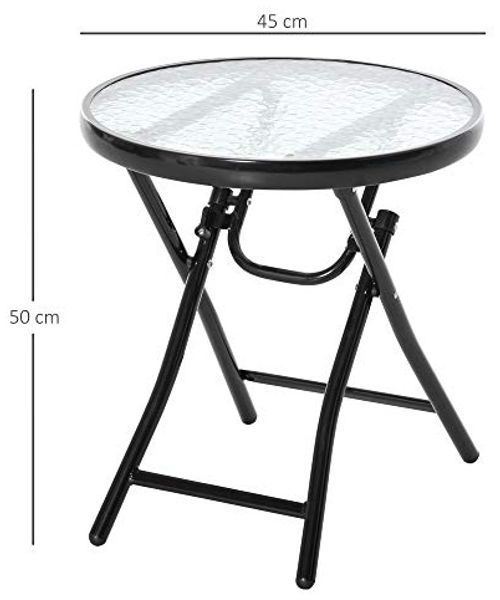 Outsunny Gartentisch Beistelltisch Bistrotisch mit Glasplatte rund klappbar Metall Ø45 schwarz Bild 3