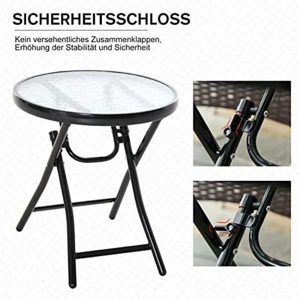 Outsunny Gartentisch Beistelltisch Bistrotisch mit Glasplatte rund klappbar Metall Ø45 schwarz Bild 5