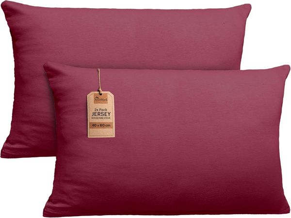 NatureMark 2er Pack Jersey Kissenbezug Kissenhülle Kissenbezüge Seitenschläferkissen Nackenkissen viele Größen und Farben ÖKO-TEX (40x60 cm (Nackenkissen geeignet), Bordeaux rot)