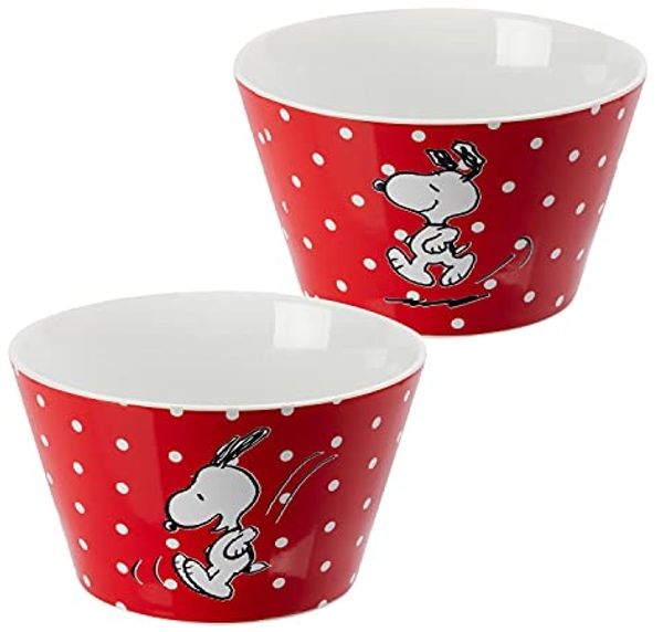 United Labels® Müslischale The Peanuts Müslischale Snoopy - Rot mit Punkten Porzellan 500ml, Porzellan