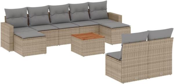 vidaXL 10-tlg. Garten-Sofagarnitur mit Kissen Beige Poly Rattan 3224323