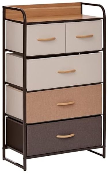 HOMCOM Kommode mit 5 Faltbaren Stoff-Schubladen, Griff (Aufbewahrungsschrank, 1 St, Kleiderschrank), für Wohnzimmer, Schlafzimmer, Braun