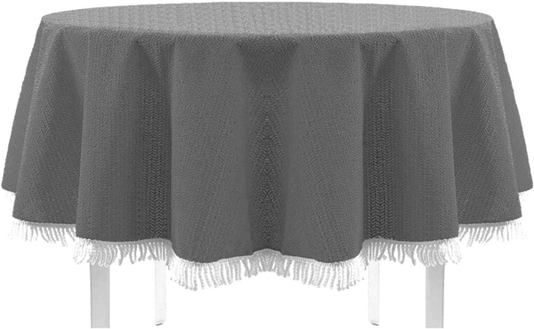 Gartentischdecke mit Fransen 130 cm rund dunkelgrau