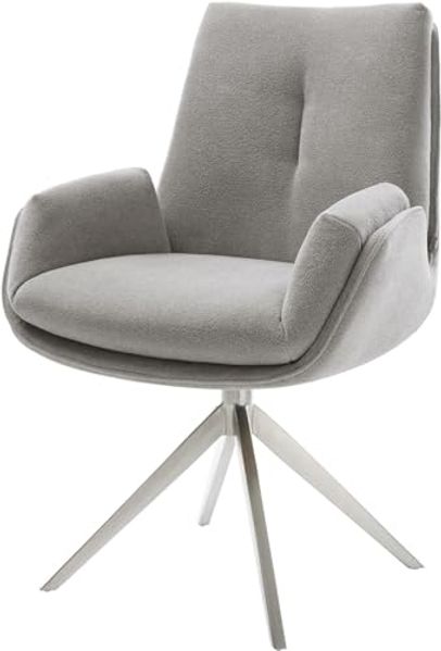 Drehstuhl Clea-Flex Strukturstoff Soft Grau Kreuzgestell breit Edelstahl 360° drehbar Wippfunktion
