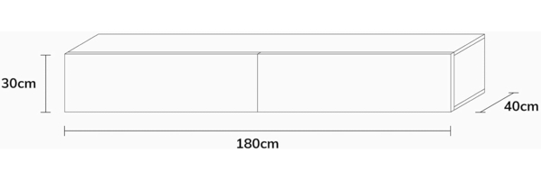 Wuun® 180cm/Grau-Hochglanz (Korpus Schwarz-Matt)/8 Größen/5 Farben/TV Lowboard TV Board hängend Hängeschrank Wohnwand/Somero Bild 2