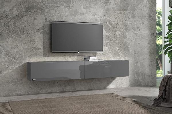 Wuun® 180cm/Grau-Hochglanz (Korpus Schwarz-Matt)/8 Größen/5 Farben/TV Lowboard TV Board hängend Hängeschrank Wohnwand/Somero Bild 1