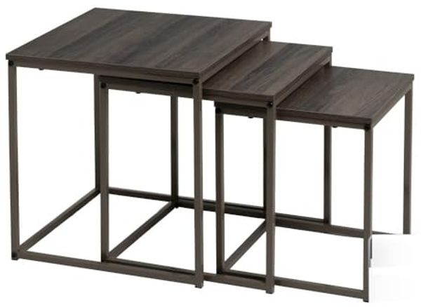 Set mit 3 Beistelltischen aus PB und Metall in Grau