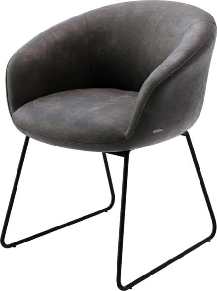 Esszimmerstuhl Vinka-Flex mit Armlehnen Mikrofaser Anthrazit Vintage Kufengestell Schwarz Taschenfederkern