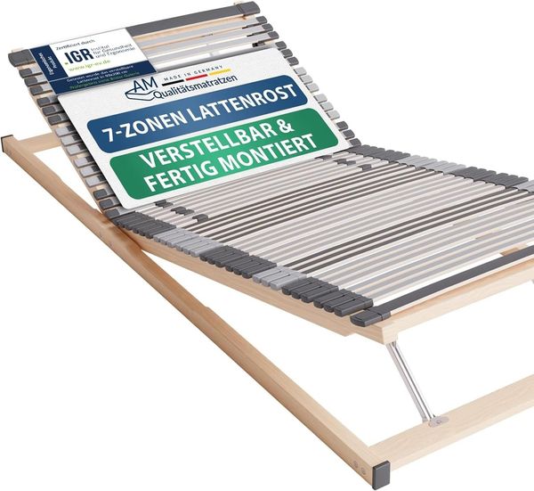 AM Qualitätsmatratzen | Ergonomischer 7-Zonen Lattenrost 100x220 cm, Kopf- & Fußteil verstellbar, gebrauchsfertig geliefert
