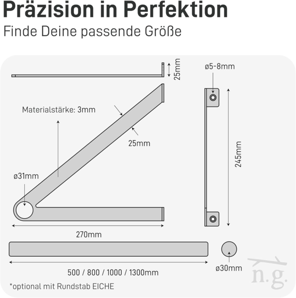 Natural Goods Berlin Garderobenleiste GARD REINICKENDORF, Halterung für Kleiderstange, Wandmontage, Wandgarderobe Bild 6