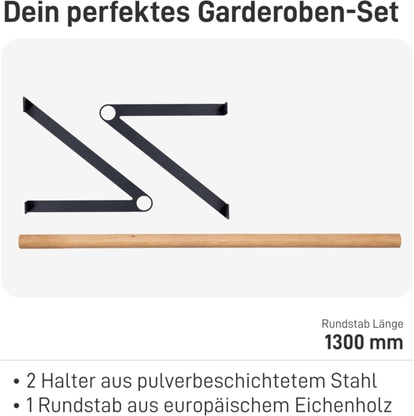 Natural Goods Berlin Garderobenleiste GARD REINICKENDORF, Halterung für Kleiderstange, Wandmontage, Wandgarderobe Bild 2