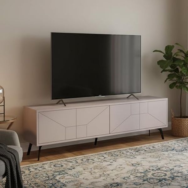 Dmora TV-Schrank Aljanah 180 x 29,6 x 50 cm Beige, 1 Ablage, 4 Türen