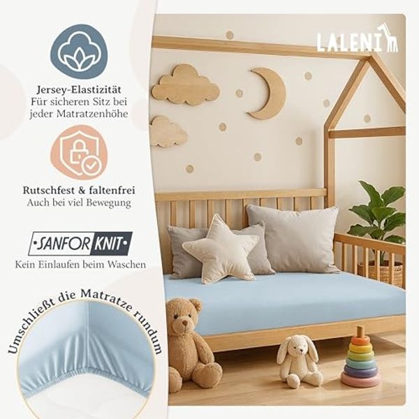 Laleni Jersey Spannbettlaken Laufgitter 6-eckig 100x115 cm - Oeko-Tex Zertifiziert, 100% Baumwolle, atmungsaktives Spannbetttuch für Baby, 135 g/m², Hellblau Bild 4