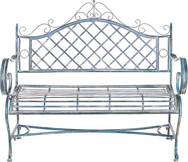 Safavieh Metall Außen-Bank, Moosblau, 50 x 116 x 102 cm