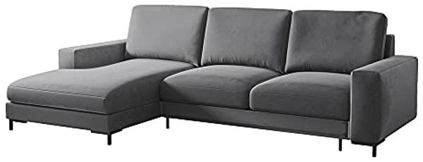 Selsey Mokpeo - Ecksofa mit Schlaffunktion, Bettkasten und schwarzen Füßen, 244 cm breit (Veloursbezug Graphitgrau, Ottomane Links)
