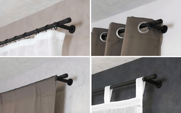 iso-design Gardinenstange 20 mm Schwarz Endstück Kappe Wand- oder Deckenmontage, Ø 20 mm, 1-läufig, Fixmaß, Metall Bild 3