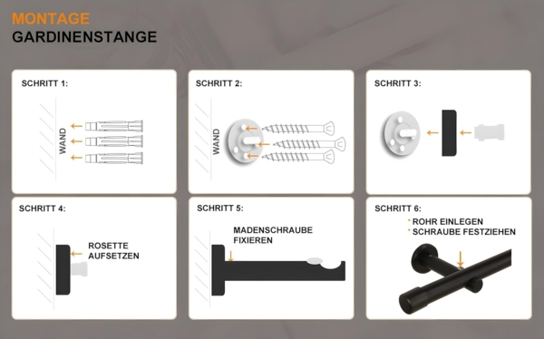 iso-design Gardinenstange 20 mm Schwarz Endstück Kappe Wand- oder Deckenmontage, Ø 20 mm, 1-läufig, Fixmaß, Metall Bild 5