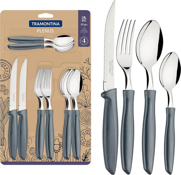 Tramontina Besteck-Set PLENUS (16-tlg), 4 Personen, Edelstahl, für 4 Personen, 16-teiliges Set, rostfreier Edelstahl