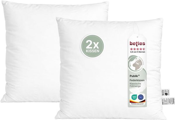 beties Federkissen Publik 2er Set, Füllung: halbweiße Gänse- und Entenfedern (kein Lebendrupf), Bezug: Baumwolle, Set, 2 Stück, Kissenfüllung ca. 40x40 cm waschbar kein Lebendrupf