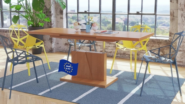 Design Couchtisch Tisch Grand Noir stufenlos höhenverstellbar ausziehbar 120 bis 180cm Esstisch (Erle)