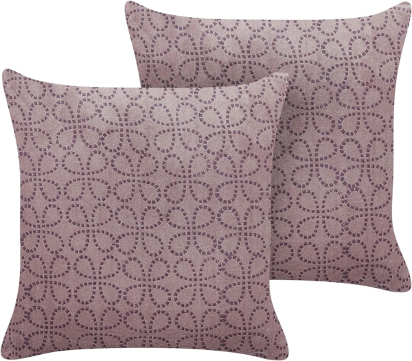 Kissen 2er Set Geometrisches Muster LARKSPUR Samtstoff 45 x 45 cm Rosa