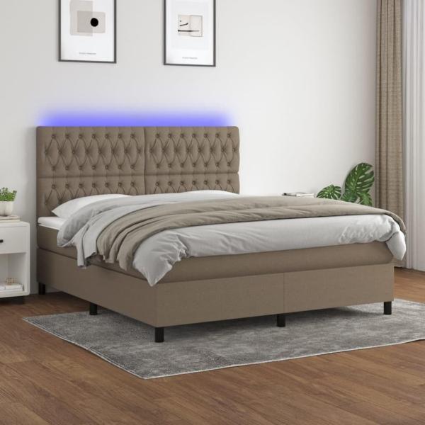 vidaXL Boxspringbett mit Matratze & LED Taupe 180x200 cm Stoff 3135137