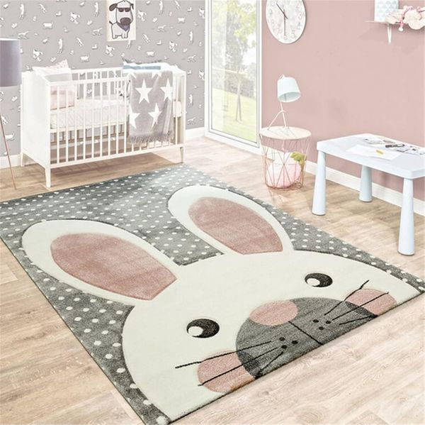 Teppiche Kinderzimmer Babymatte Groß Kinderteppiche Flauschige Schutzmatten Waschbare Matten Kindermatte fürs Babyzimmer Kleinkinderzimmer (Graues gepunktetes Kaninchen,80 * 160cm)