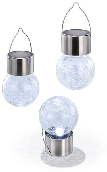 Solarlaterne Lampion außen CRACKLE BALL | 3er SET Hängeleuchte Kugelleuchte Bruchglas-Optik hängend Baumlicht | LED Gartenbeleuchtung Campinglicht outdoor | IP44 wetterfest kaltweiß 102308